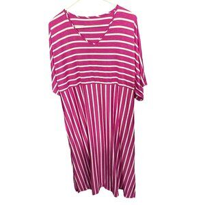 Carole Hochman Luxe Jersey Caftan Pink & White‎ Striped Pattern PL